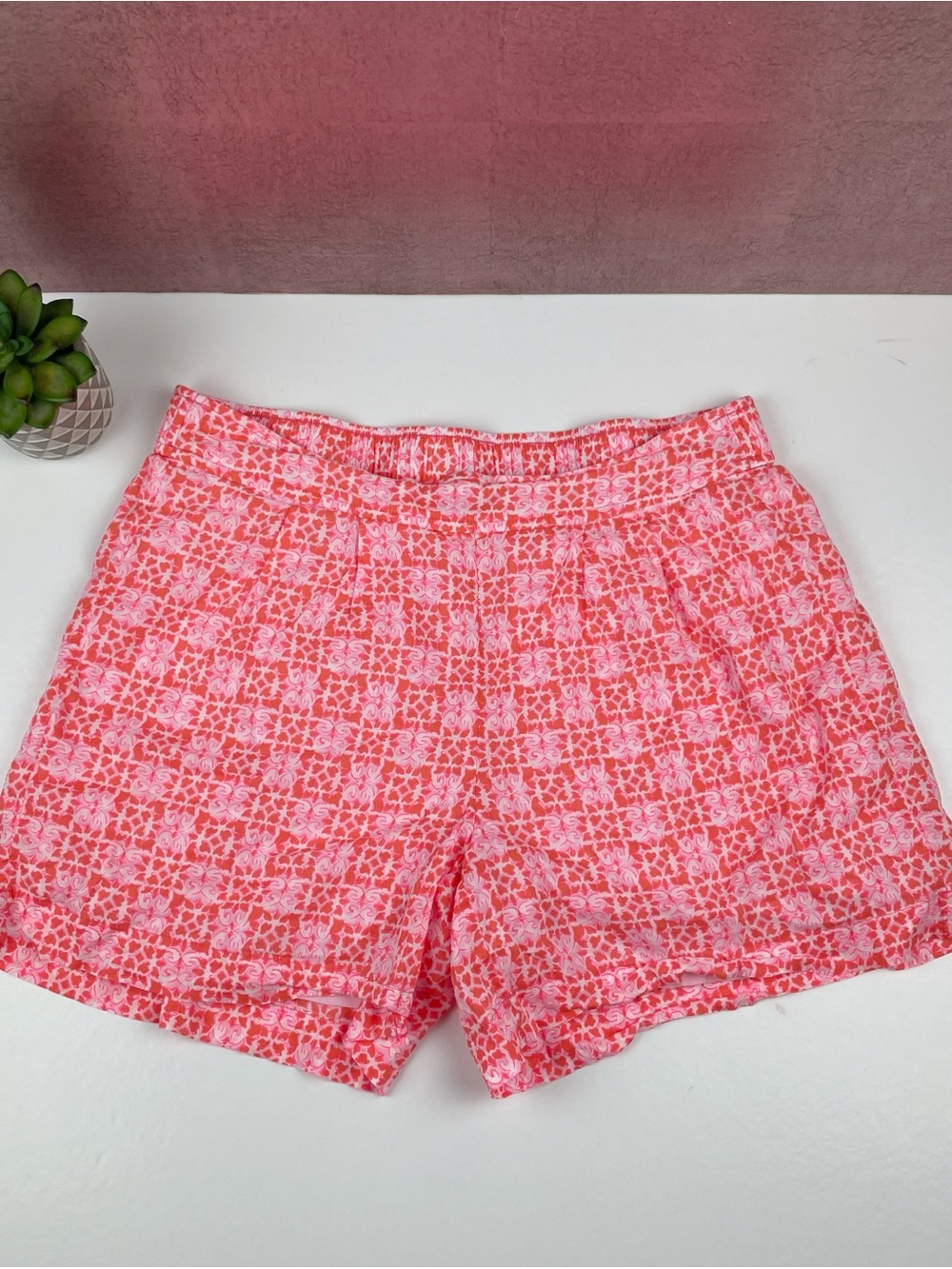 Vineyard Vines Pink Orange White Floral Lined Shorts Women Medium Casual